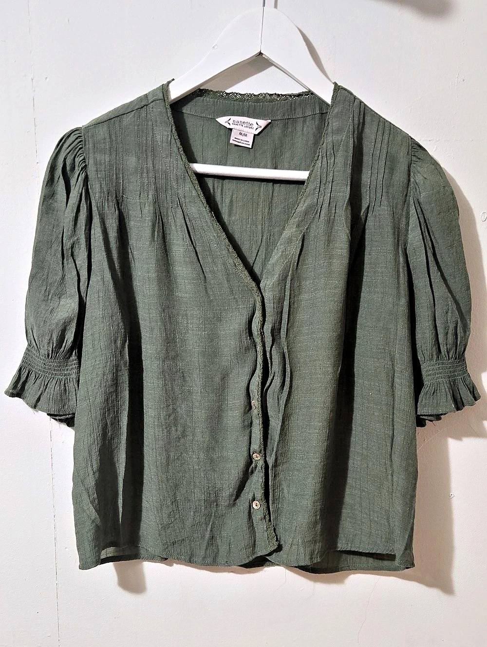 Nanette Lepore Puff Sleeve Blouse in Green Size Medium